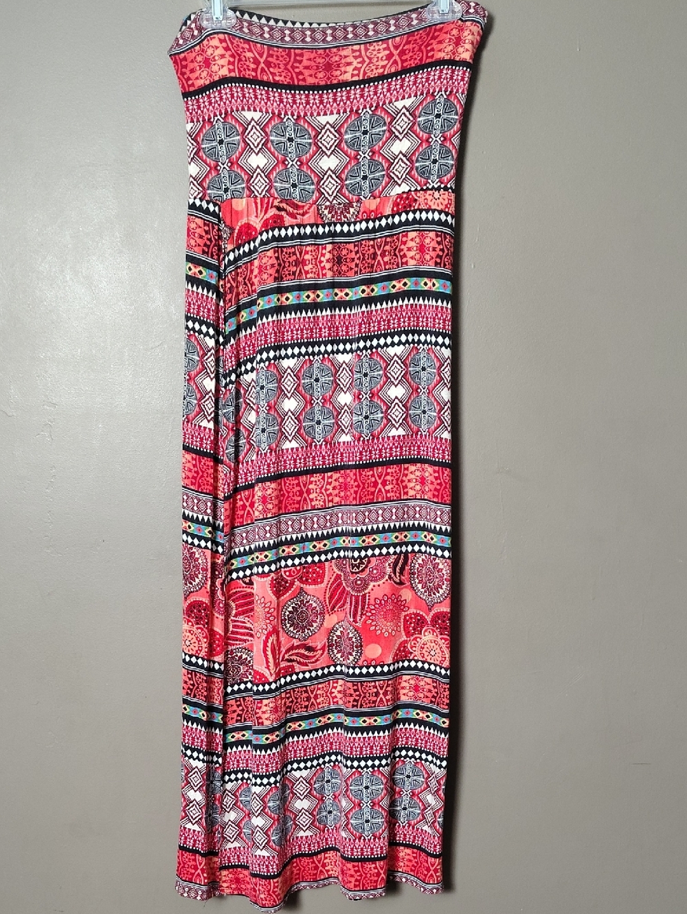 Deb Multi Colored Patterend Strapless Dress Size L